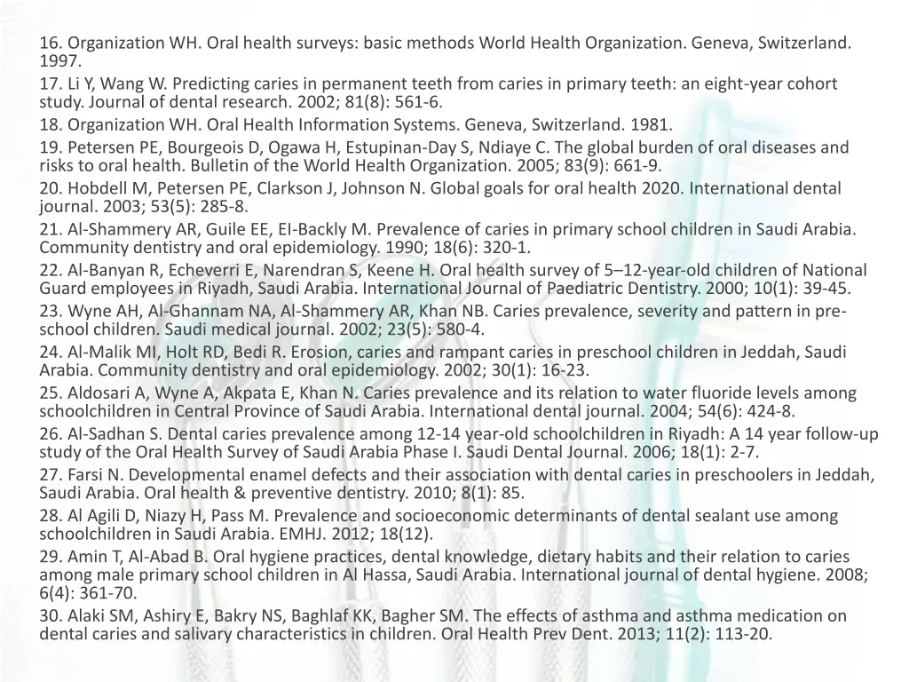 16 organization wh oral health surveys basic