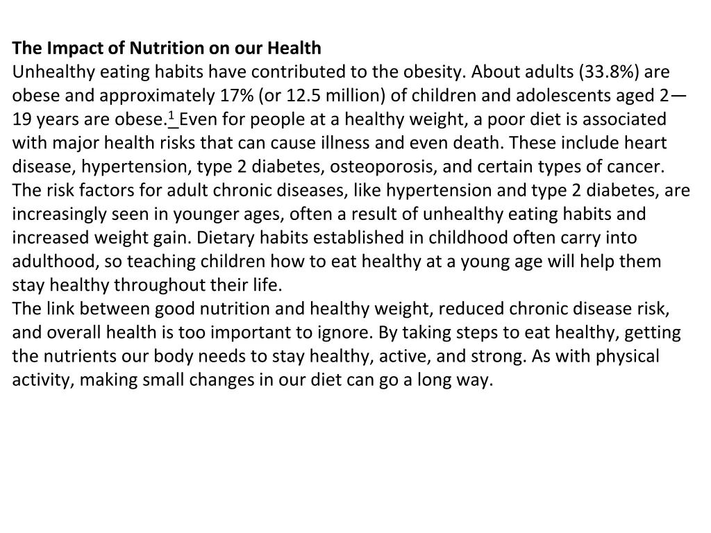 the impact of nutrition on our health unhealthy