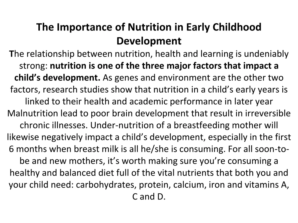 the importance of nutrition in early childhood