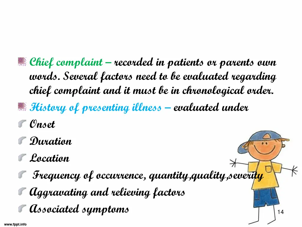 chief complaint recorded in patients or parents