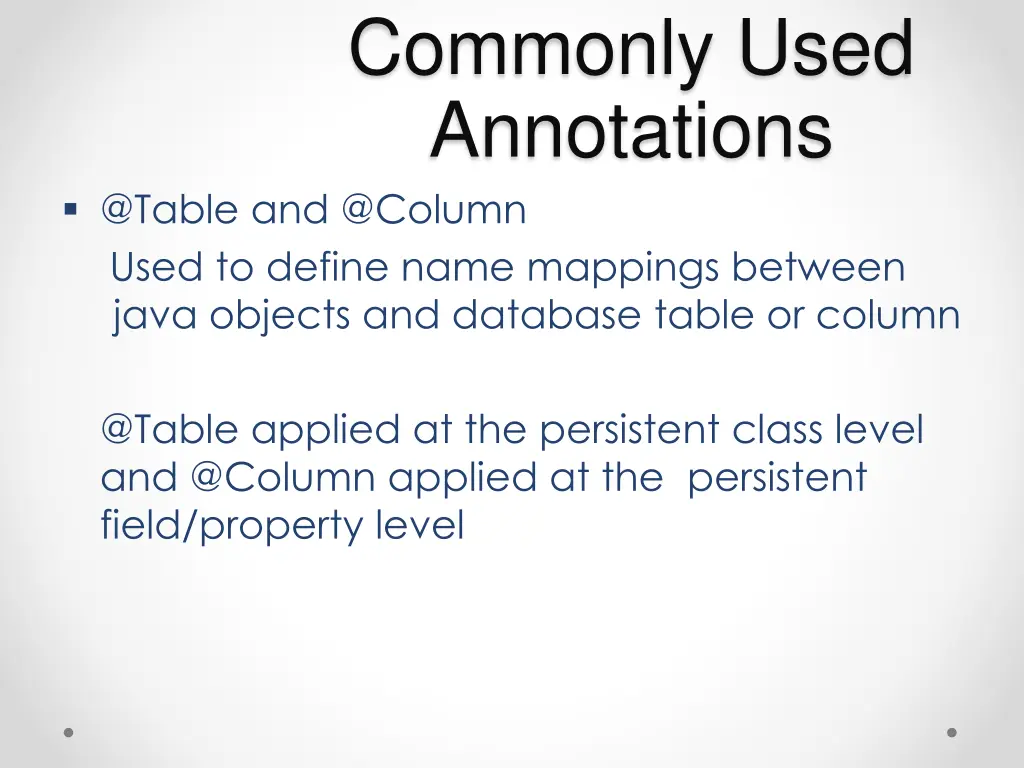 commonly used annotations