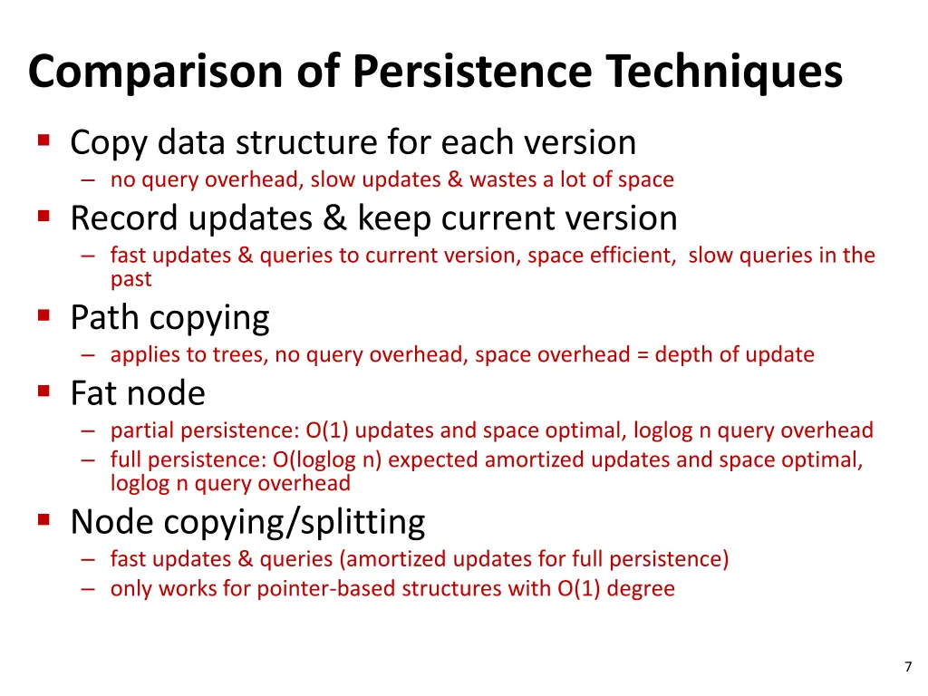 comparison of persistence techniques