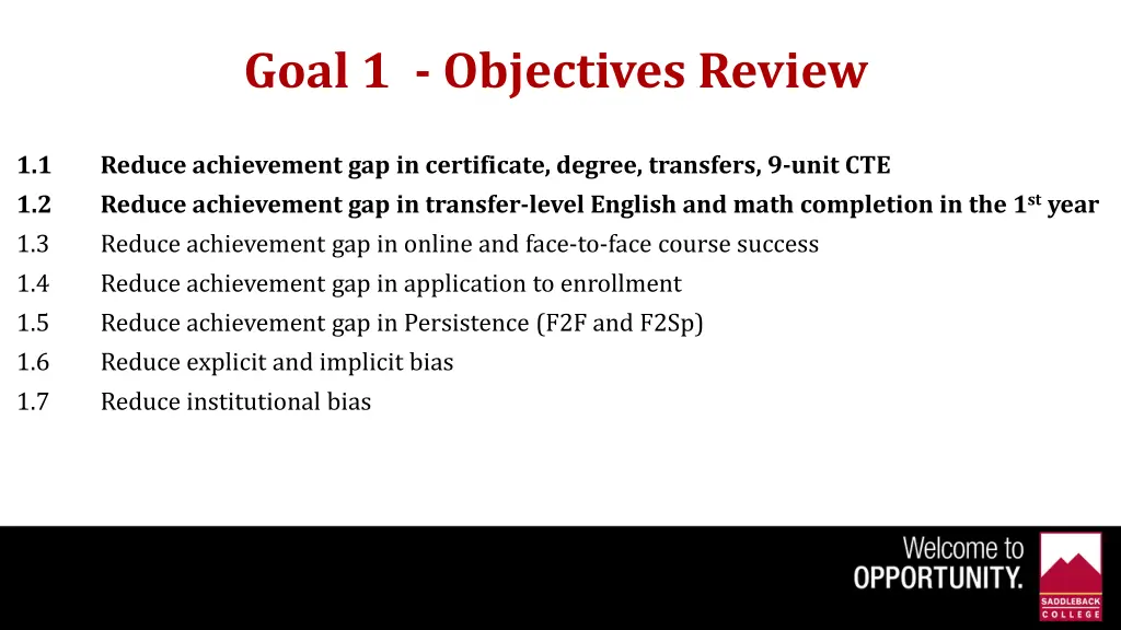 goal 1 objectives review