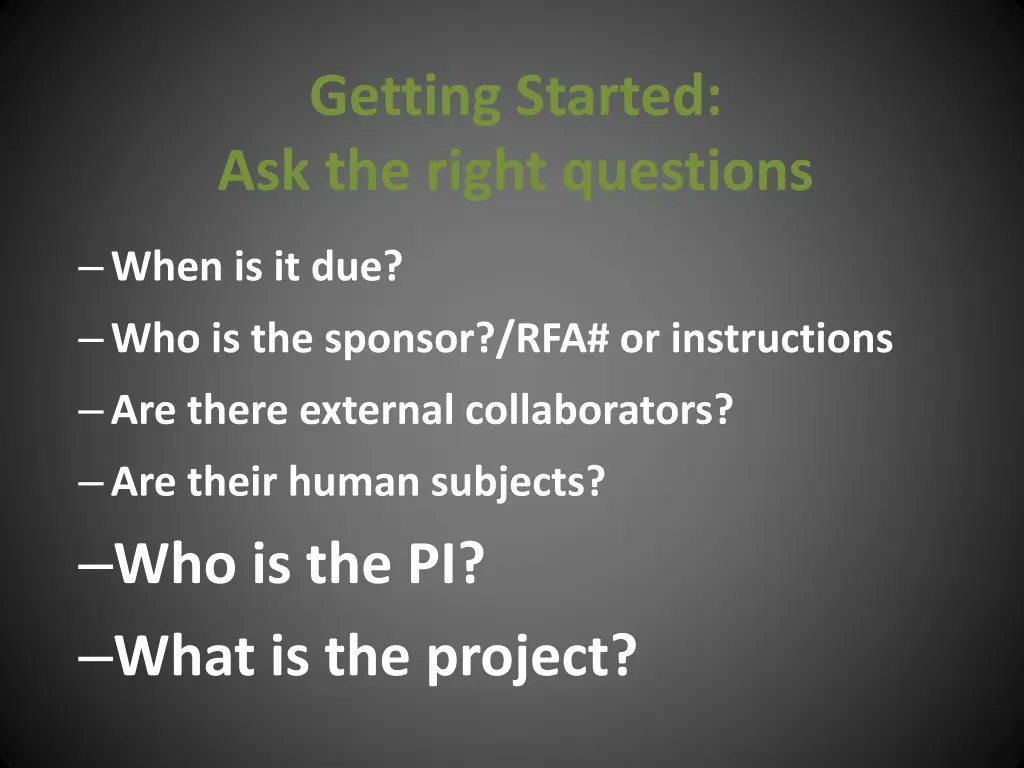 getting started ask the right questions