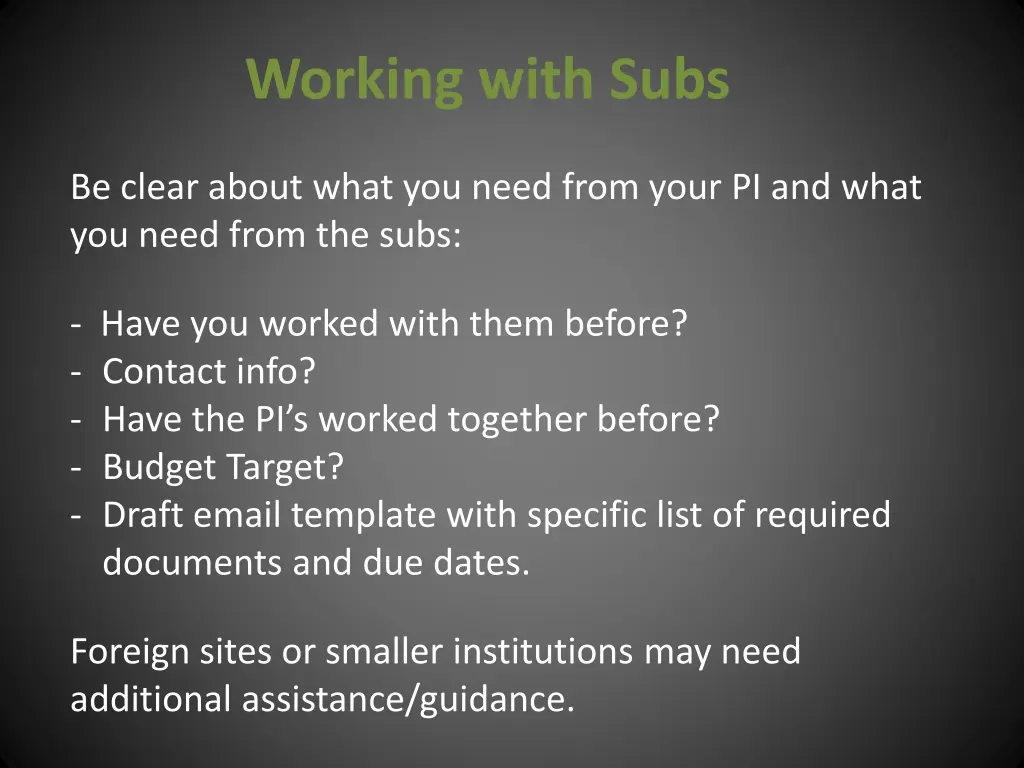 working with subs