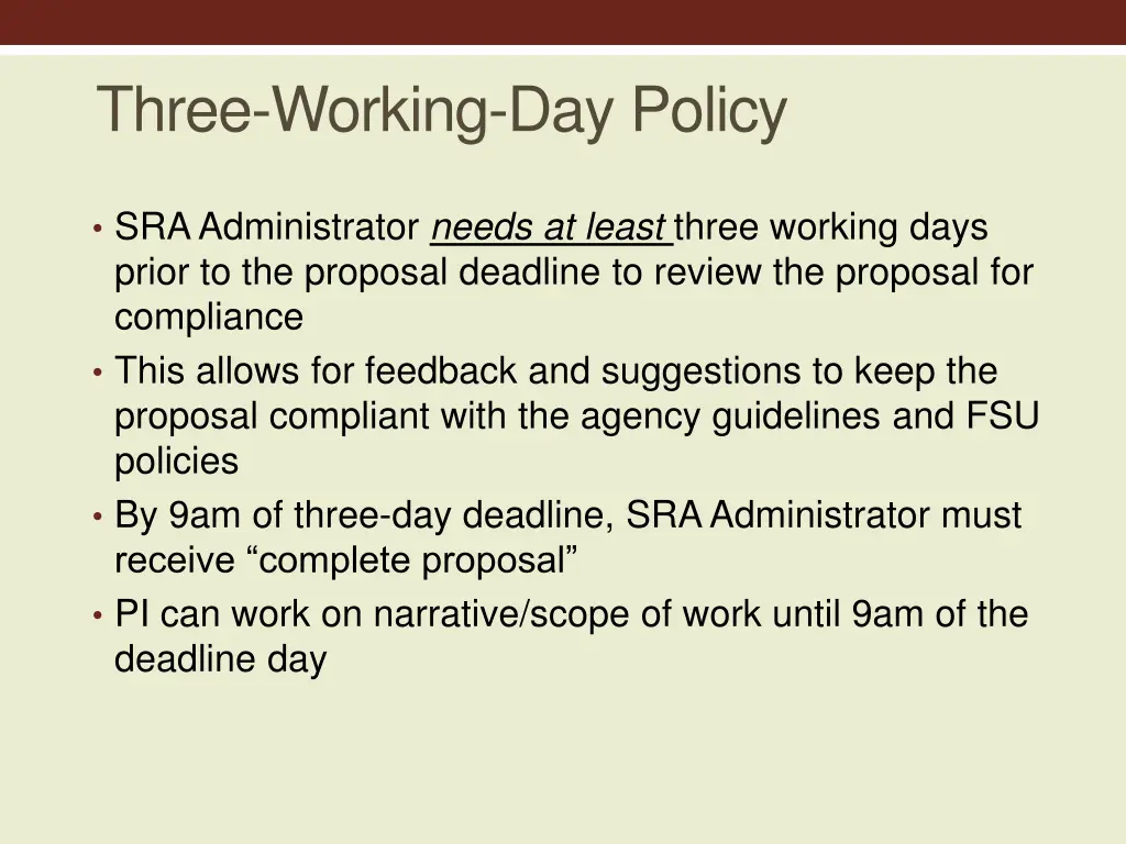 three working day policy