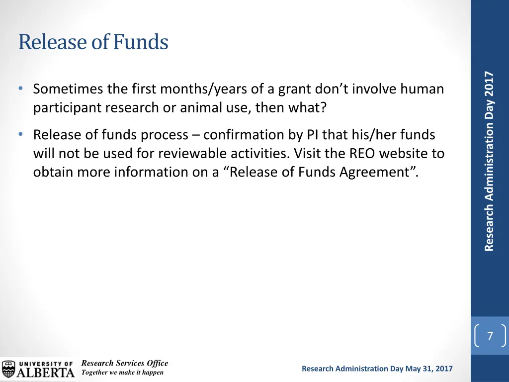 release of funds