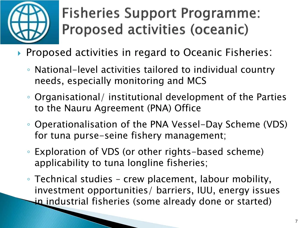 proposed activities in regard to oceanic