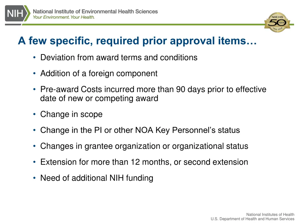 a few specific required prior approval items