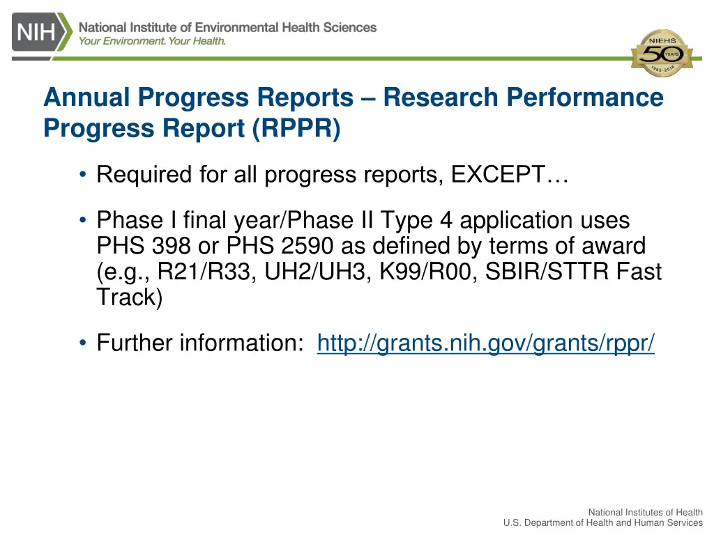 annual progress reports research performance