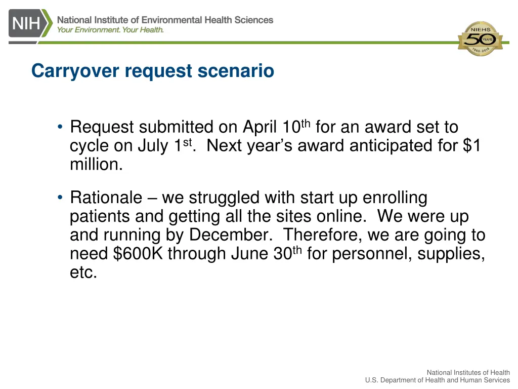 carryover request scenario