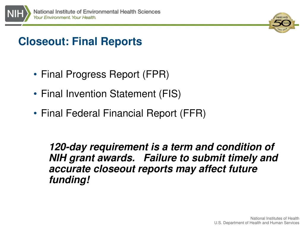 closeout final reports