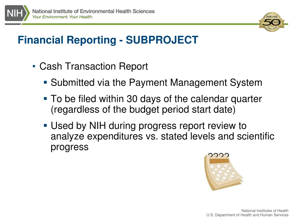 financial reporting subproject