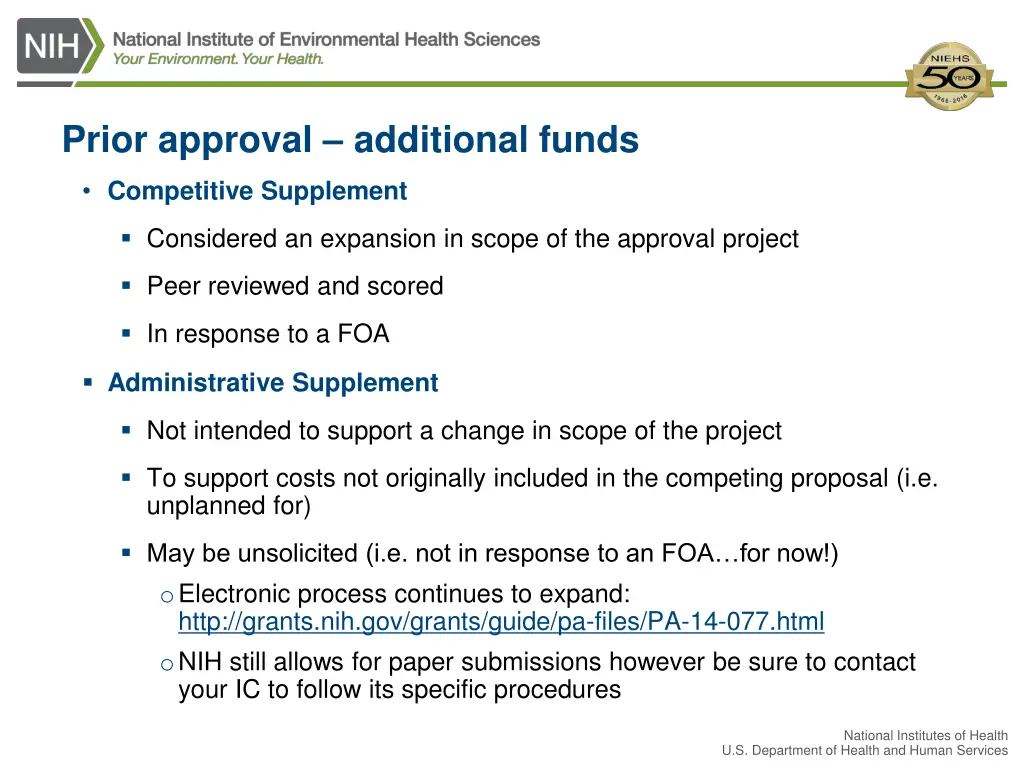 prior approval additional funds