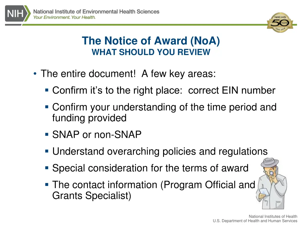 the notice of award noa what should you review