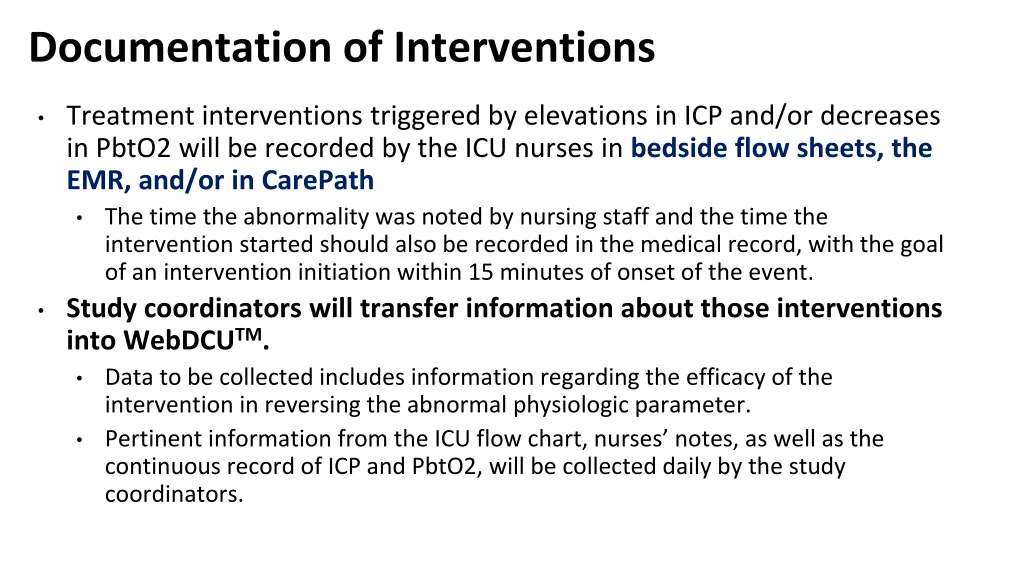 documentation of interventions