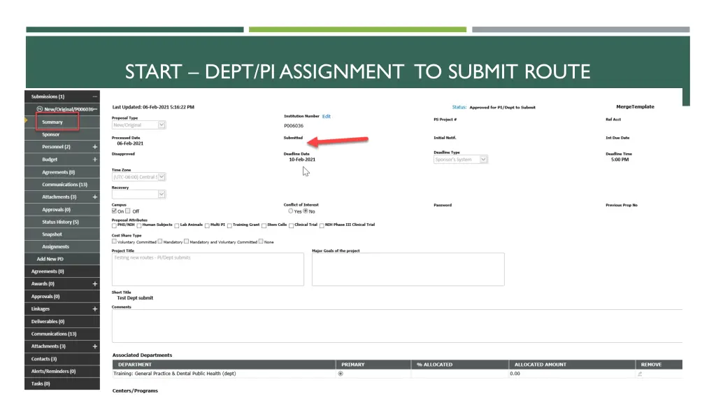 start dept pi assignment to submit route 2