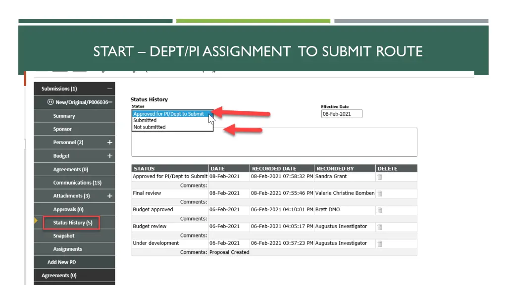 start dept pi assignment to submit route 3