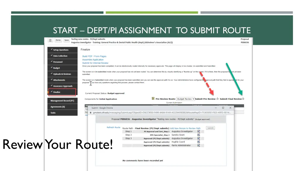 start dept pi assignment to submit route