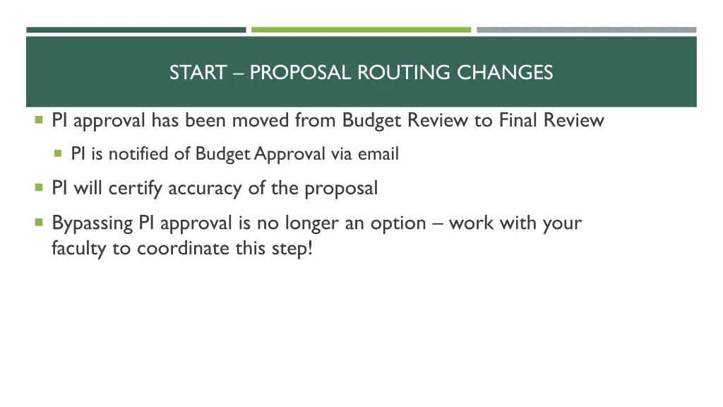 start proposal routing changes