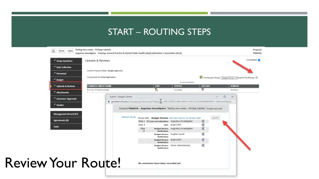 start routing steps