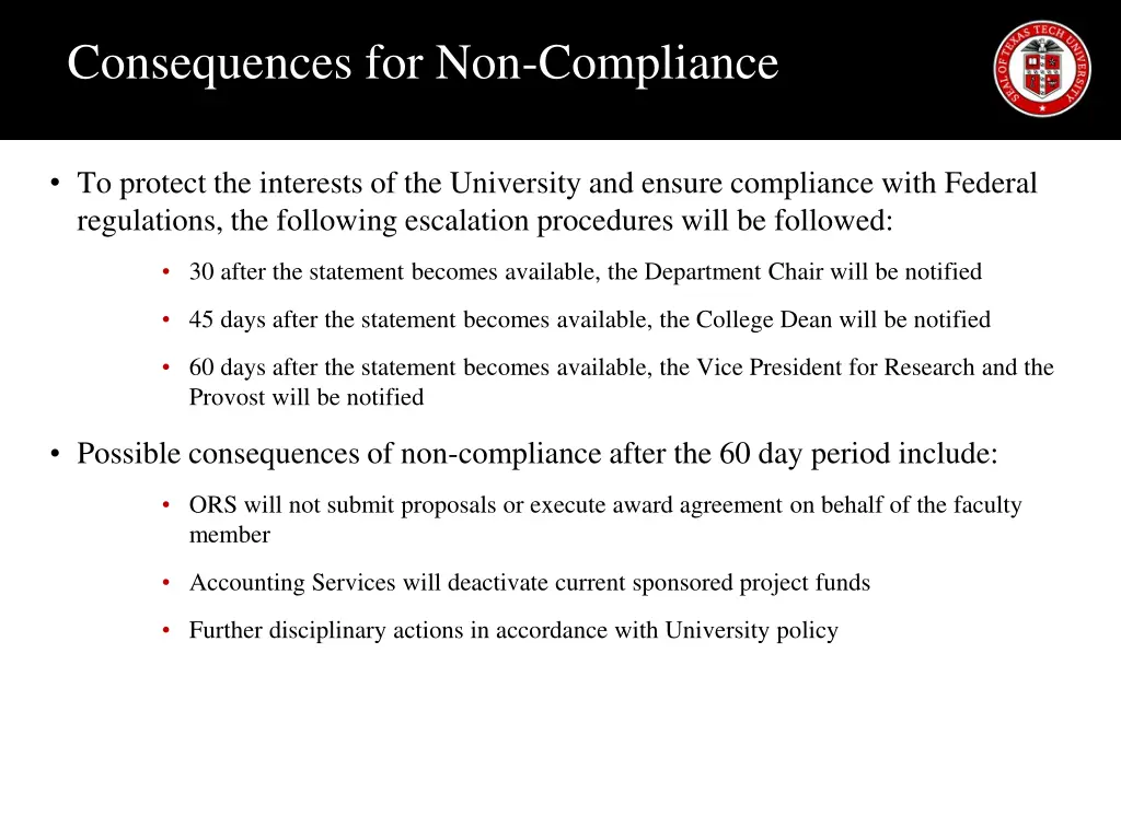 consequences for non compliance