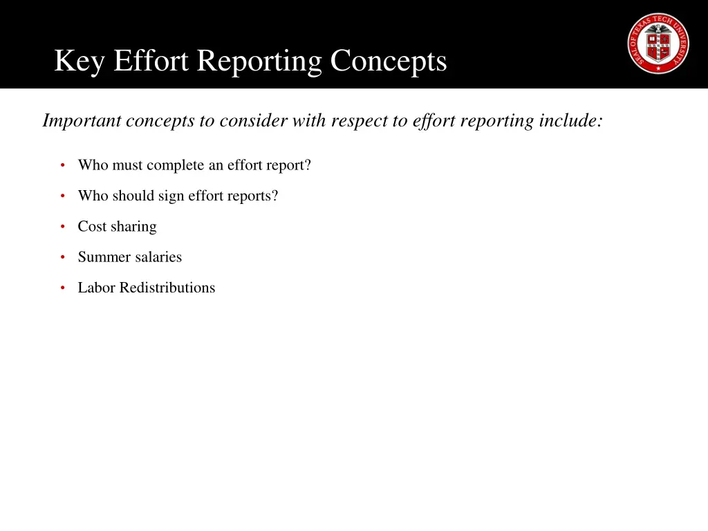 key effort reporting concepts