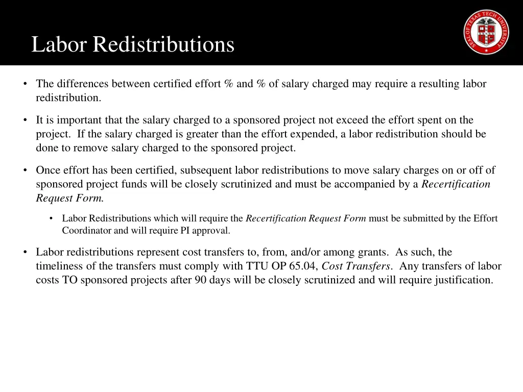 labor redistributions