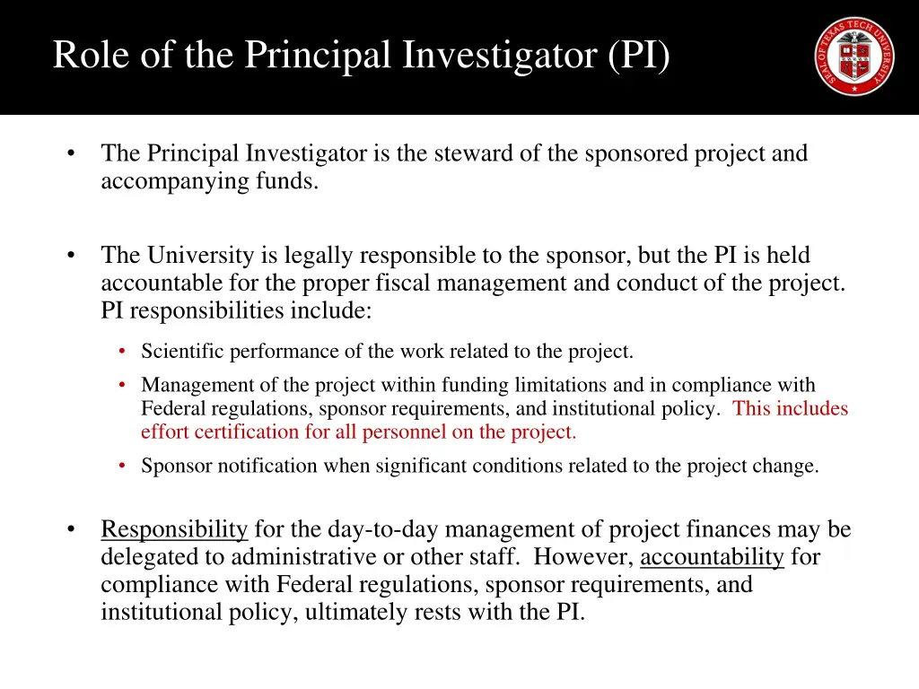 role of the principal investigator pi