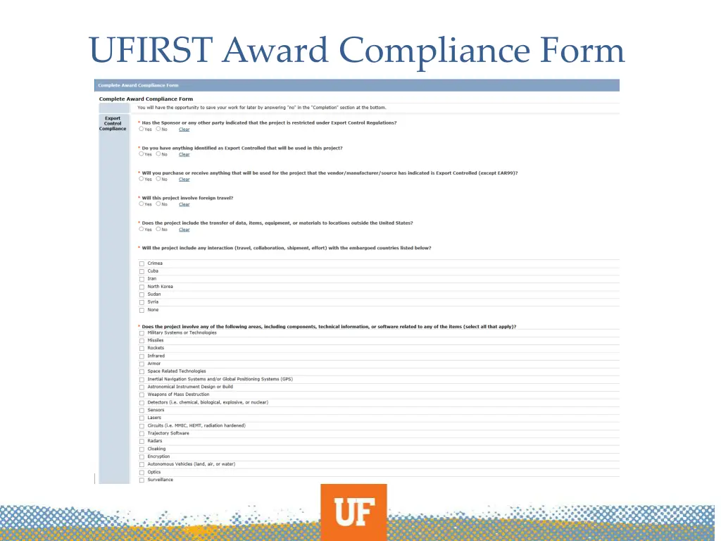 ufirst award compliance form