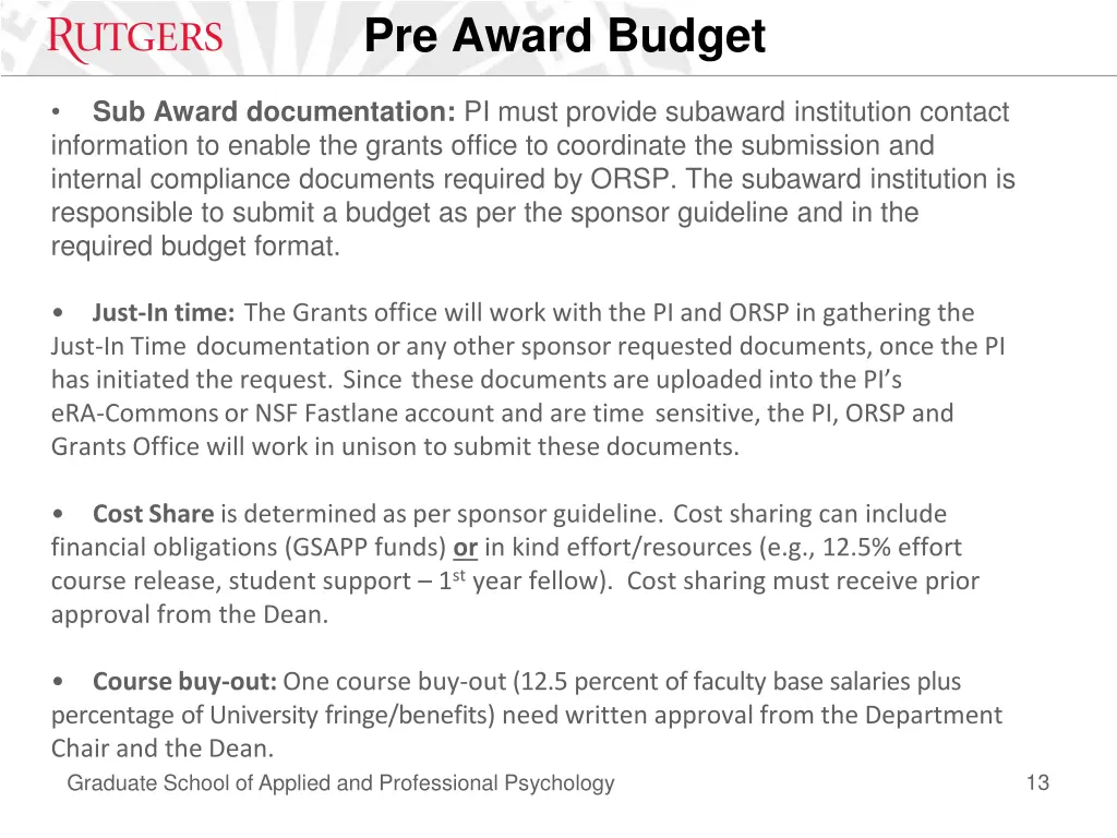 pre award budget 1