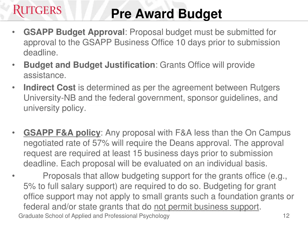 pre award budget