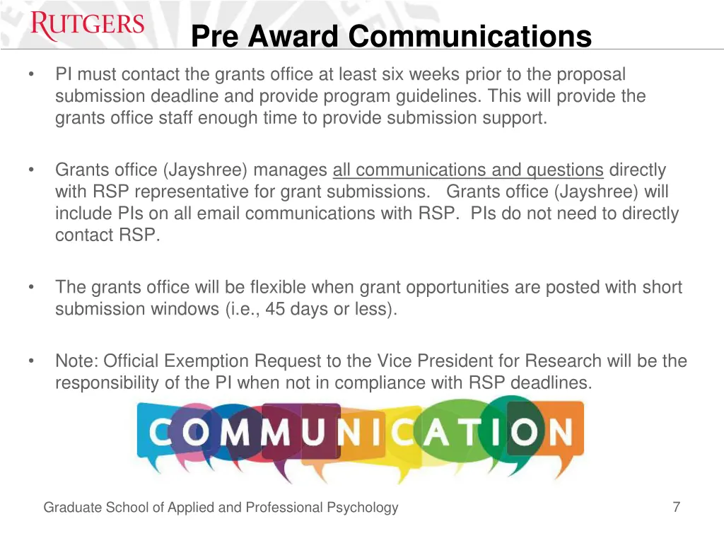 pre award communications