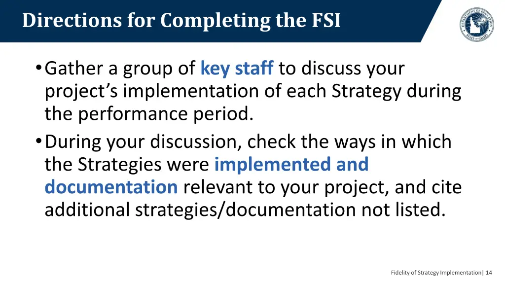 directions for completing the fsi