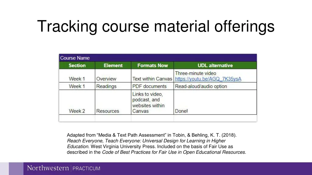 tracking course material offerings