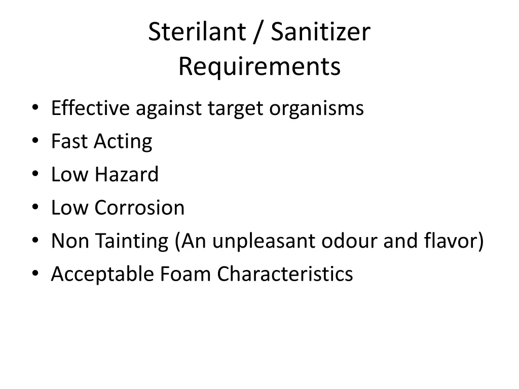 sterilant sanitizer requirements