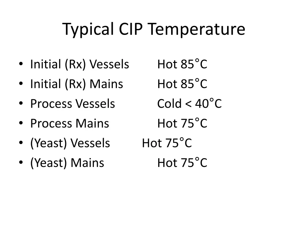 typical cip temperature