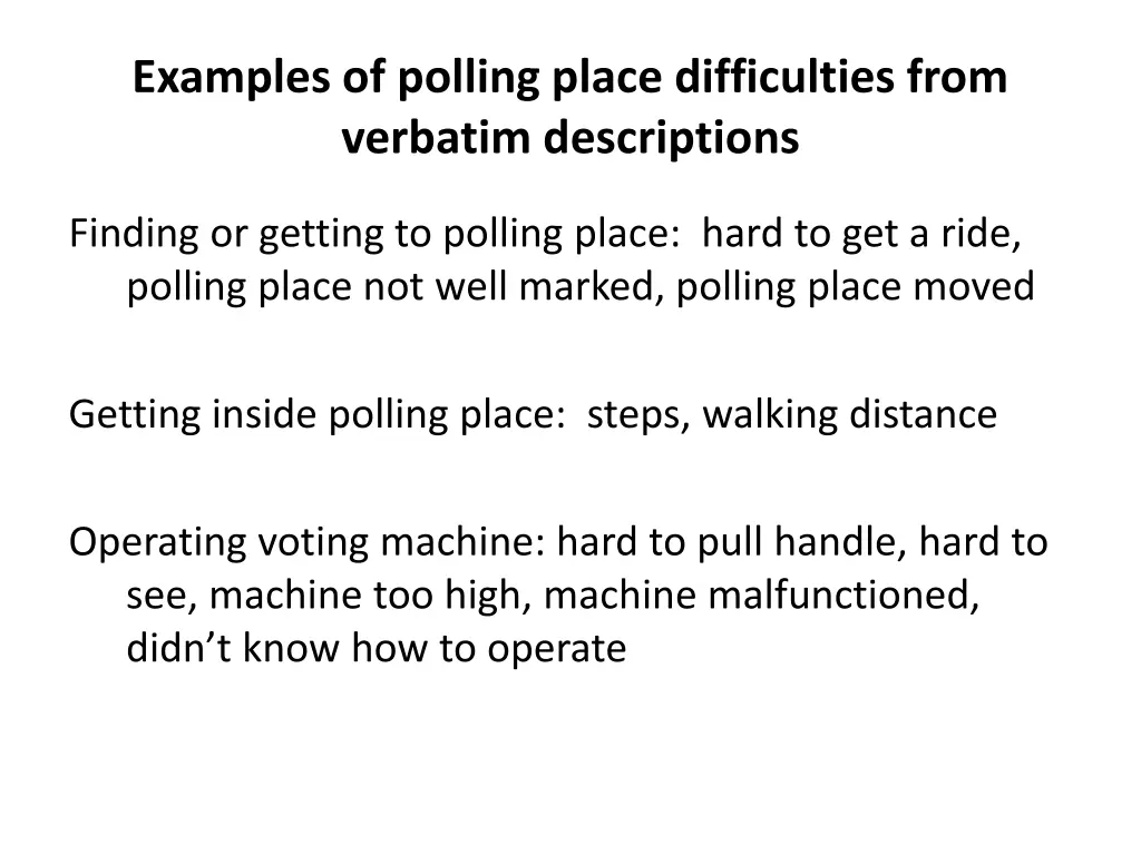 examples of polling place difficulties from