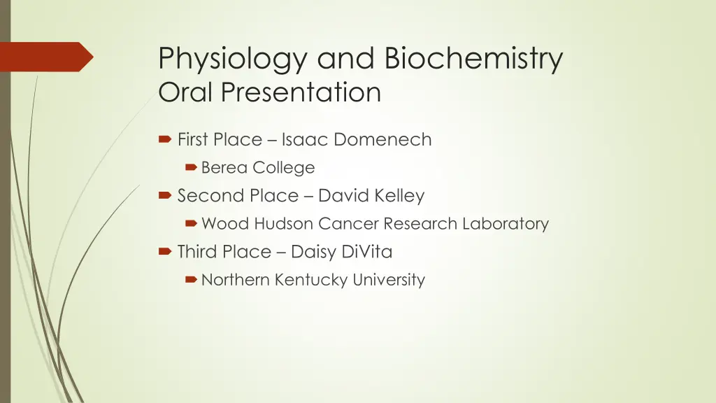 physiology and biochemistry oral presentation