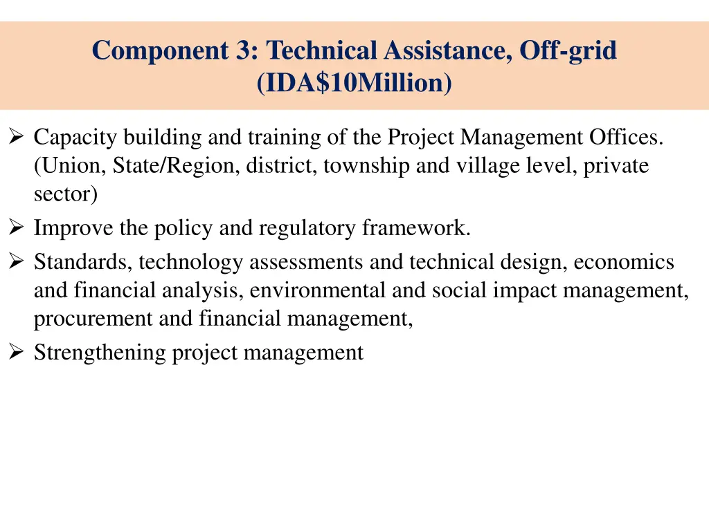 component 3 technical assistance off grid