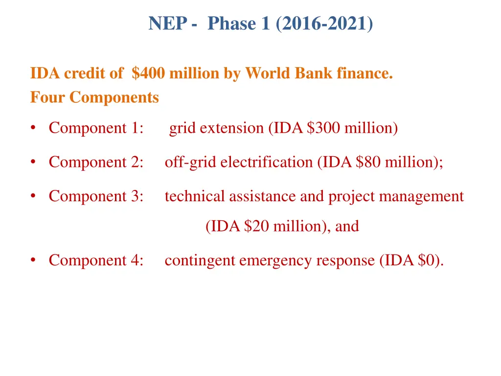 nep phase 1 2016 2021