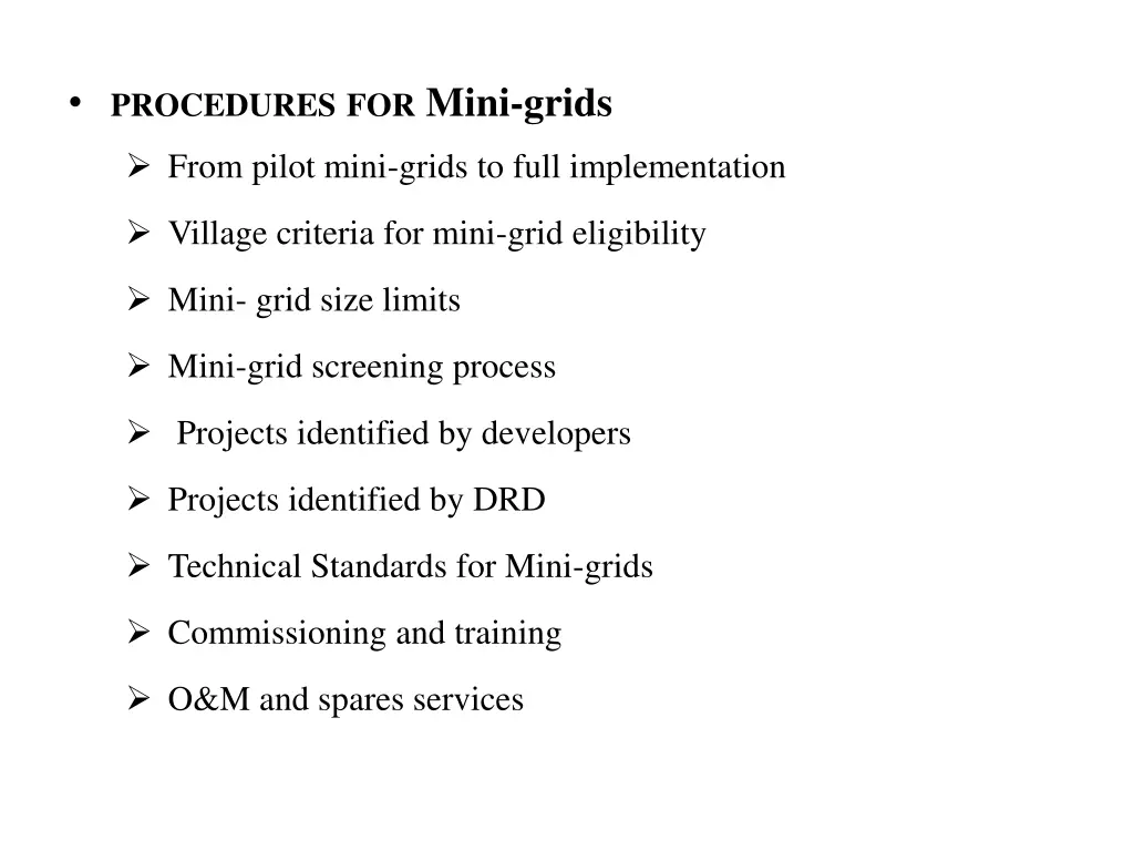 procedures for mini grids