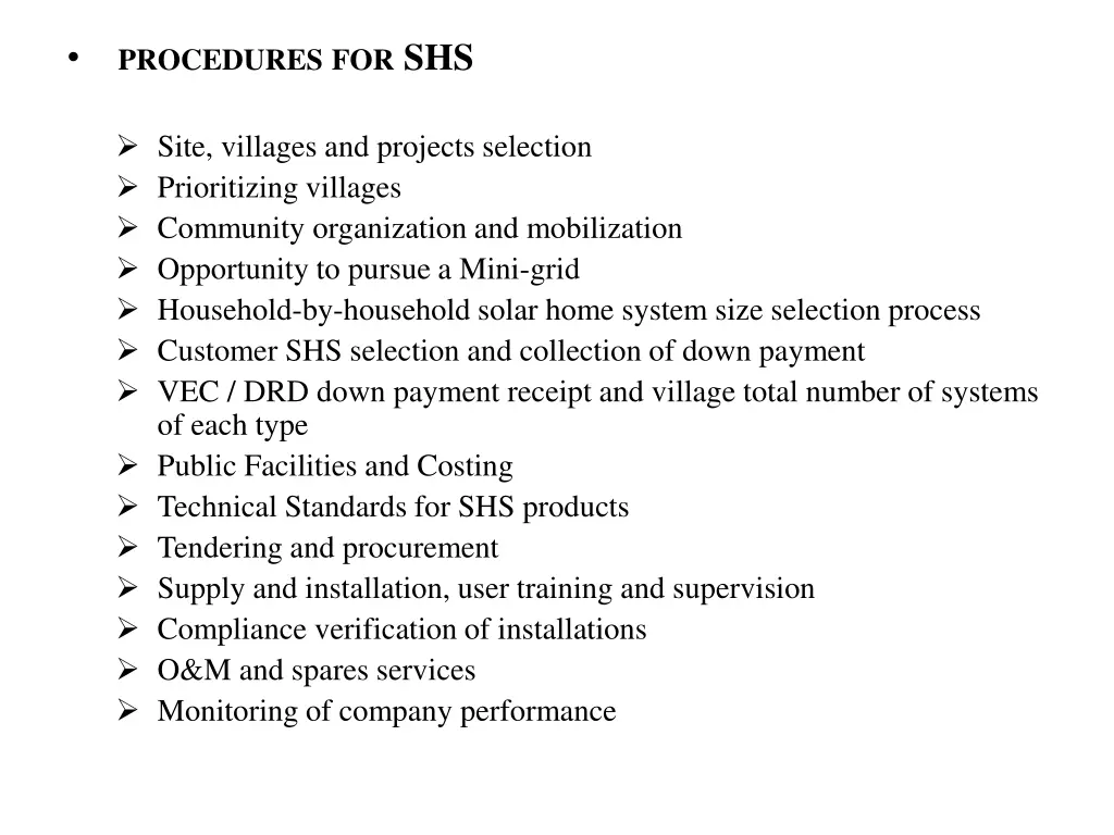 procedures for shs