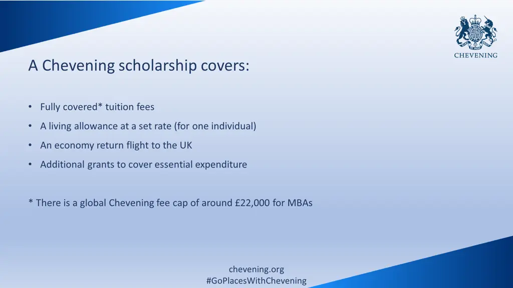 a chevening scholarship covers