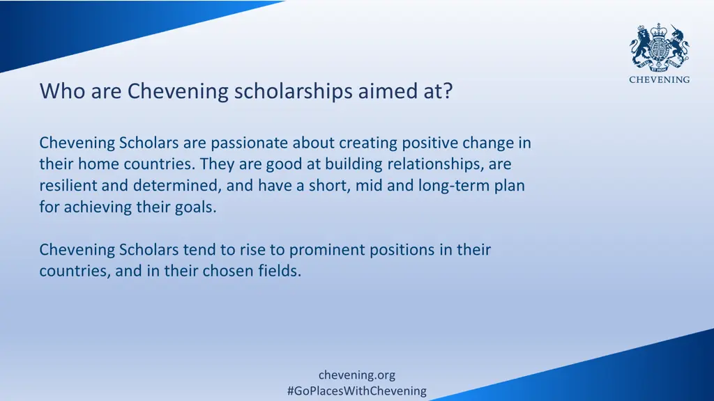 who are chevening scholarships aimed at
