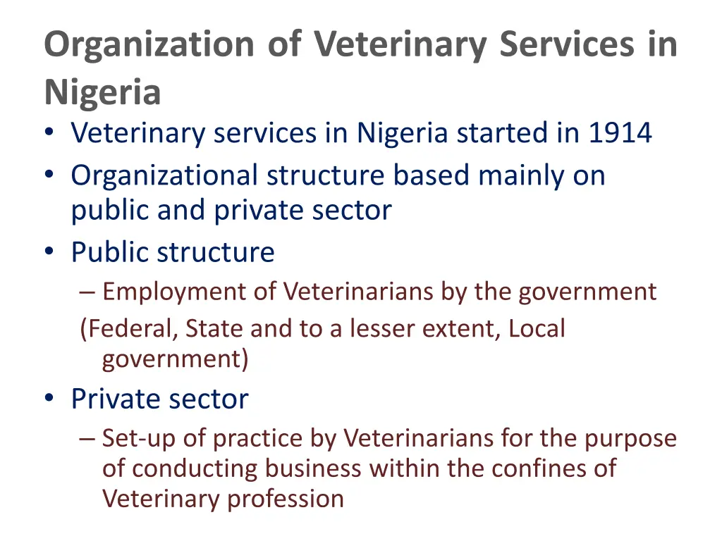 organization of veterinary services in nigeria