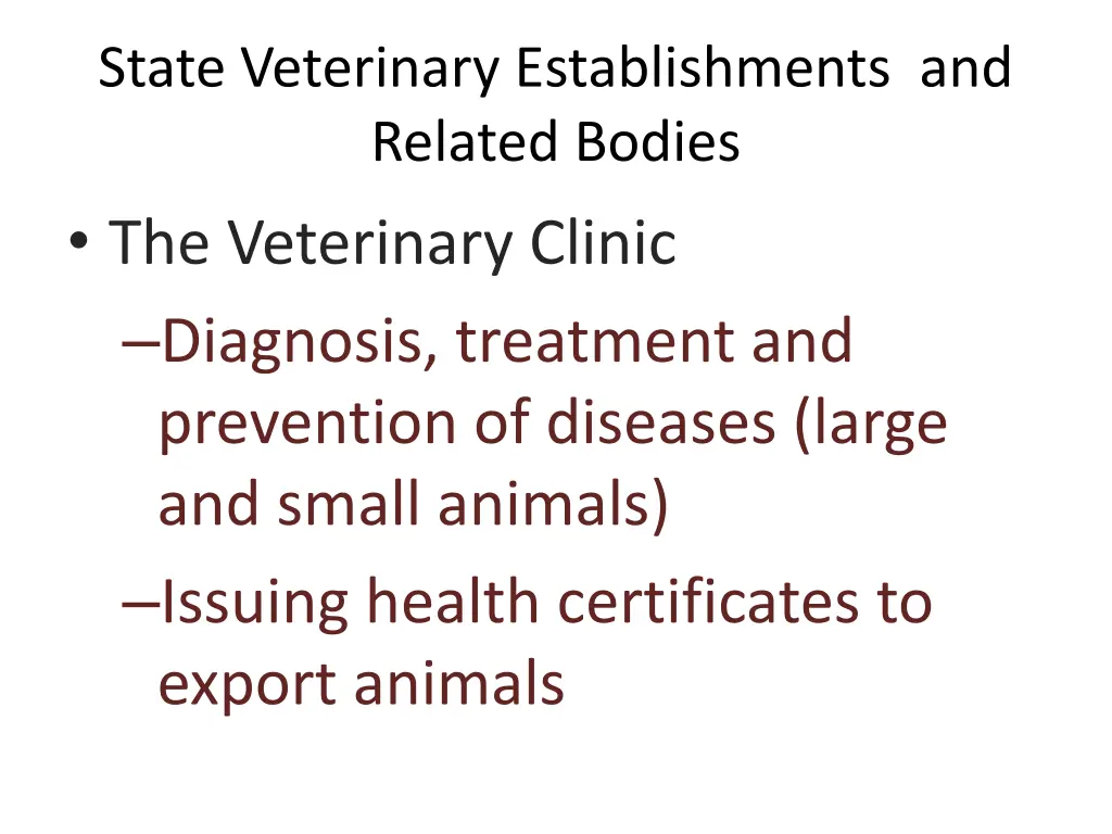 state veterinary establishments and related 1