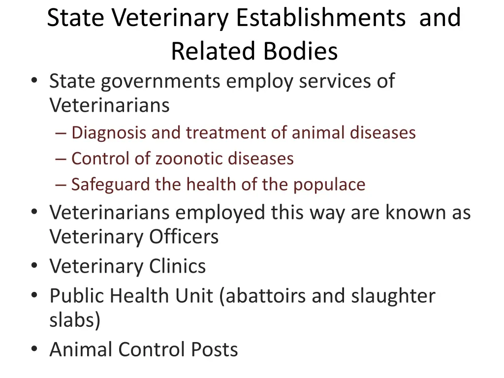 state veterinary establishments and related