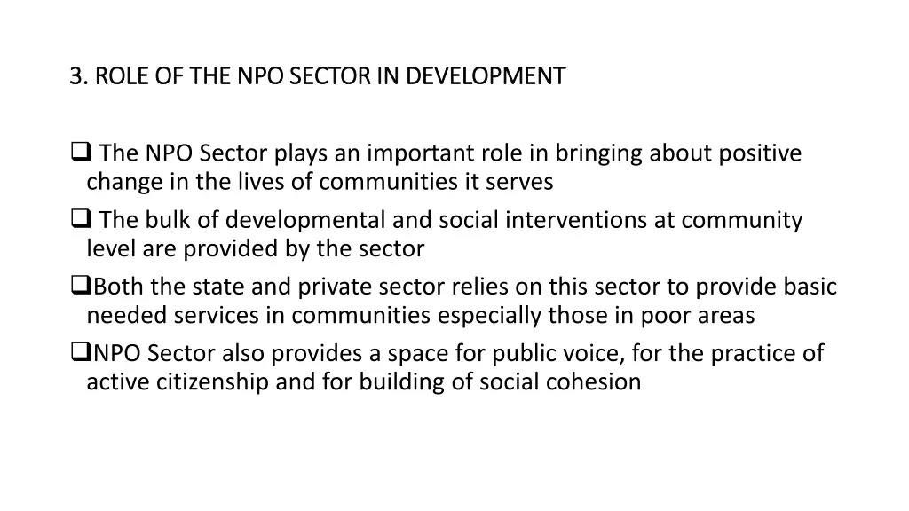 3 role of the npo sector in development 3 role