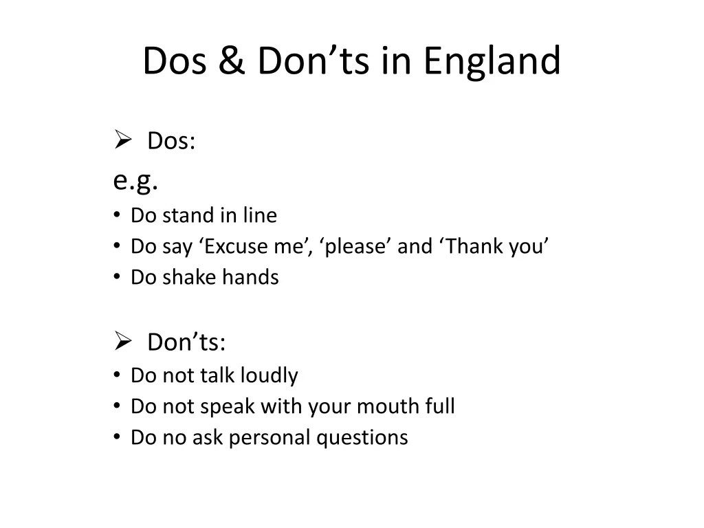 dos don ts in england